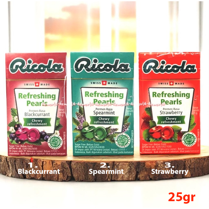 Ricola Refreshing Pearls 25gr Rasa Blackcurrant Spearmint Strawberry Chewy Refreshment Permen Lunak 
