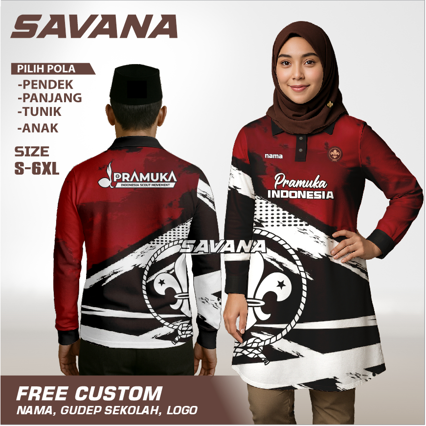 SAVANA - Jersey PRAMUKA printing penggalang pdh pdl custom / baju panitia / kaos Panjang / Berkerah 