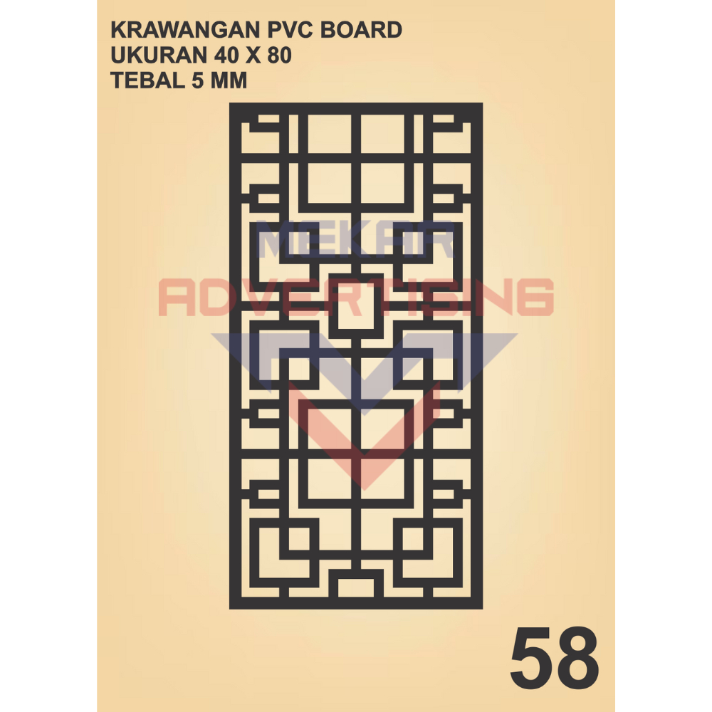 KRAWANGAN PVC BOARD HITAM  / ORNAMEN PVC FOAM BOARD HITAM TEBAL 5MM MODEL 58 UKURAN 40X80