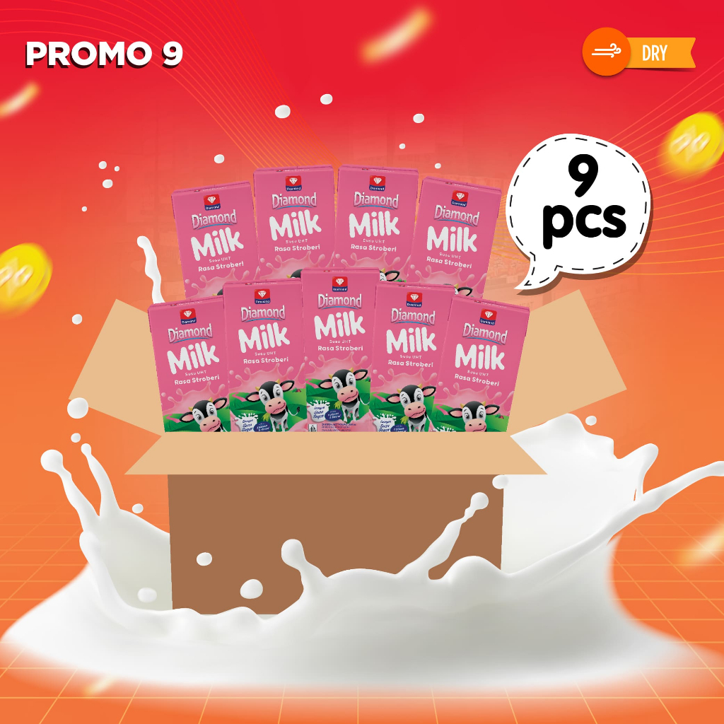 

PROMO 9 PCS DIAMOND MILK UHT STRAWBERRY 200 ML