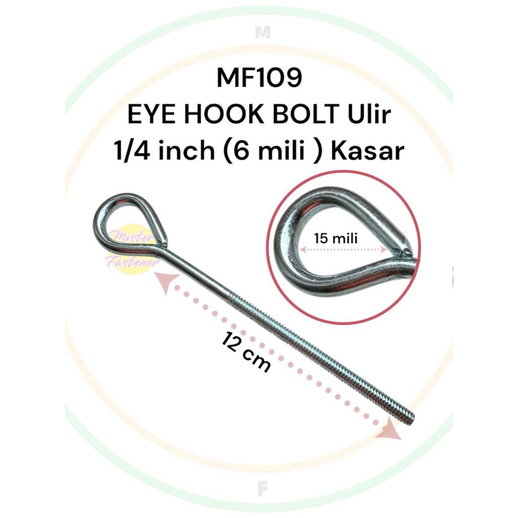 Eye Bolt Zinc Hook 1/4 inch Plated Steel Hook 6mm Drat Kasar Gantungan Tutup Roofing Tertutup M6
