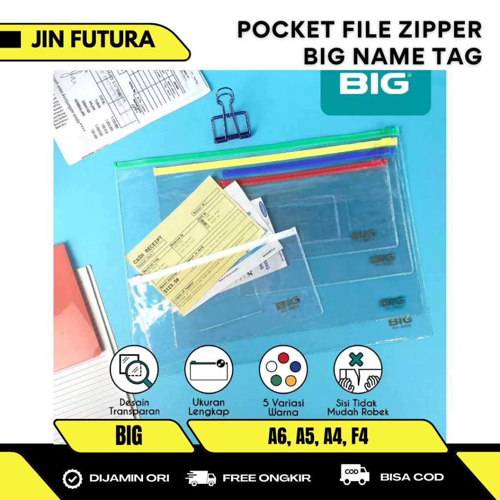 

BIG - Pocket File Zipper Folder File Plastik Transparan Name Tag BIG