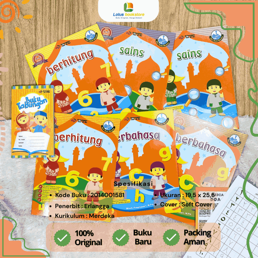 Paket Anak Muslim Usia 4-5 Tahun Revisi - TK A - Kurikulum Merdeka - Buku Erlangga Original