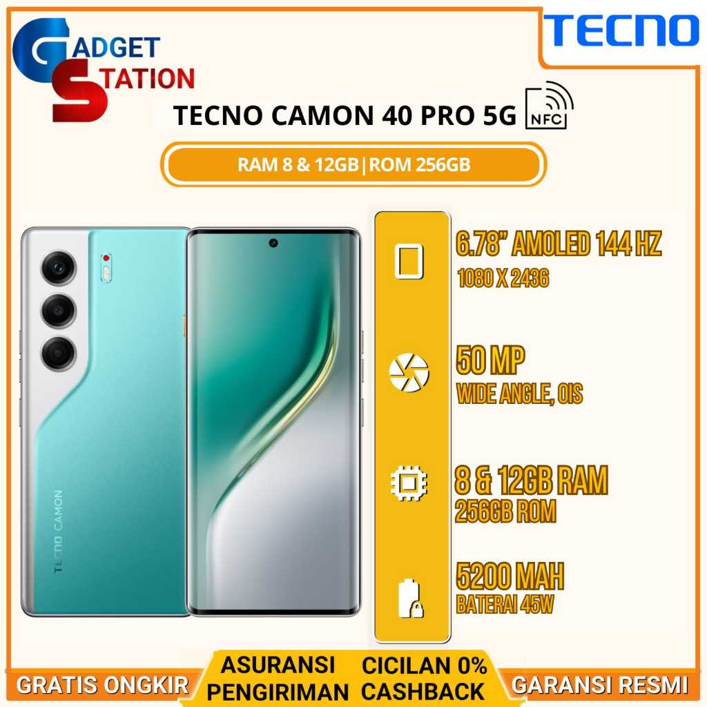 HP TECNO CAMON 40 PRO 5G NFC RAM 8GB | ROM 256GB GARANSI RESMI INDONESIA