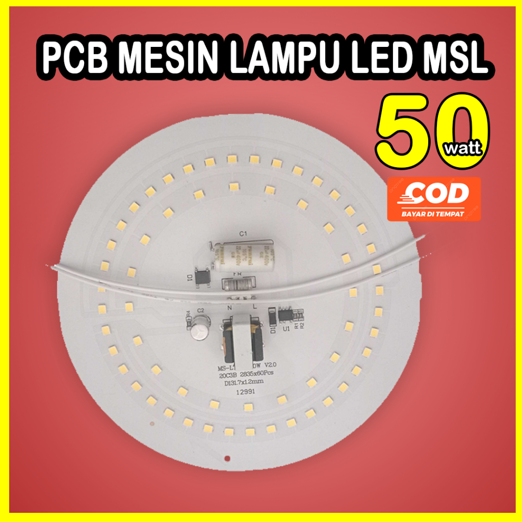 PCB Mesin Lampu LED AC 50 Watt MSL 50w DOB Driver On Board Diameter 13,1cm Mata LED 60pcs FREE Kabel