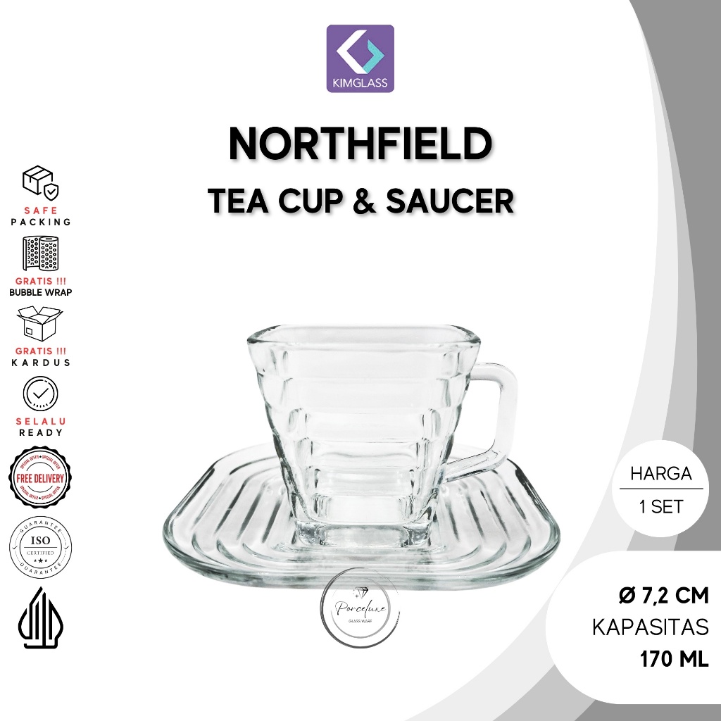 Kim Glass Cangkir Kaca Set Tatakan Northfield 170 ml Gelas Bening Cup Teh Kopi Espresso Aesthetic
