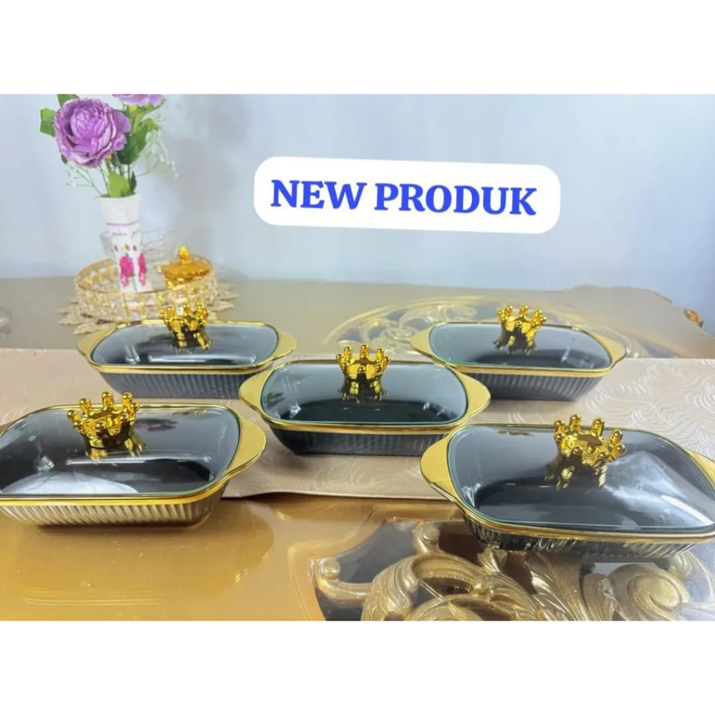 Prasmanan Keramik Piring Saji Piring Lauk Tempat Lauk Kaca Crown Homeline Hitam 5 pcs