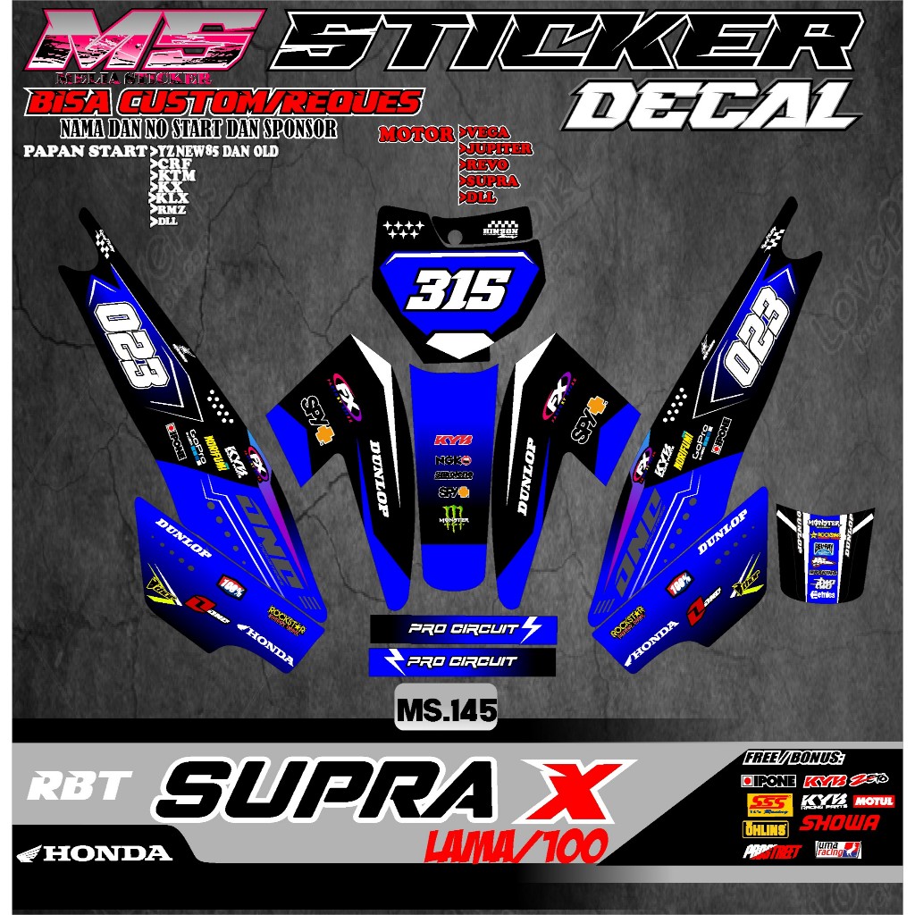 Sticker DECAL RBT MOTOR SUPRA X LAMA/100 FULL BODY MOTOR  SUPERMOTO RBT TERVIRAL TERKECE MS V145 RBT