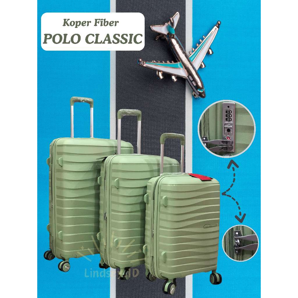 100% ORIGINAL KOPER POLO CLASSIC 20inch 24inch FIBER ANTI PECAH DOUBLE ZIP TSA EXPAND RODA PUTAR 360