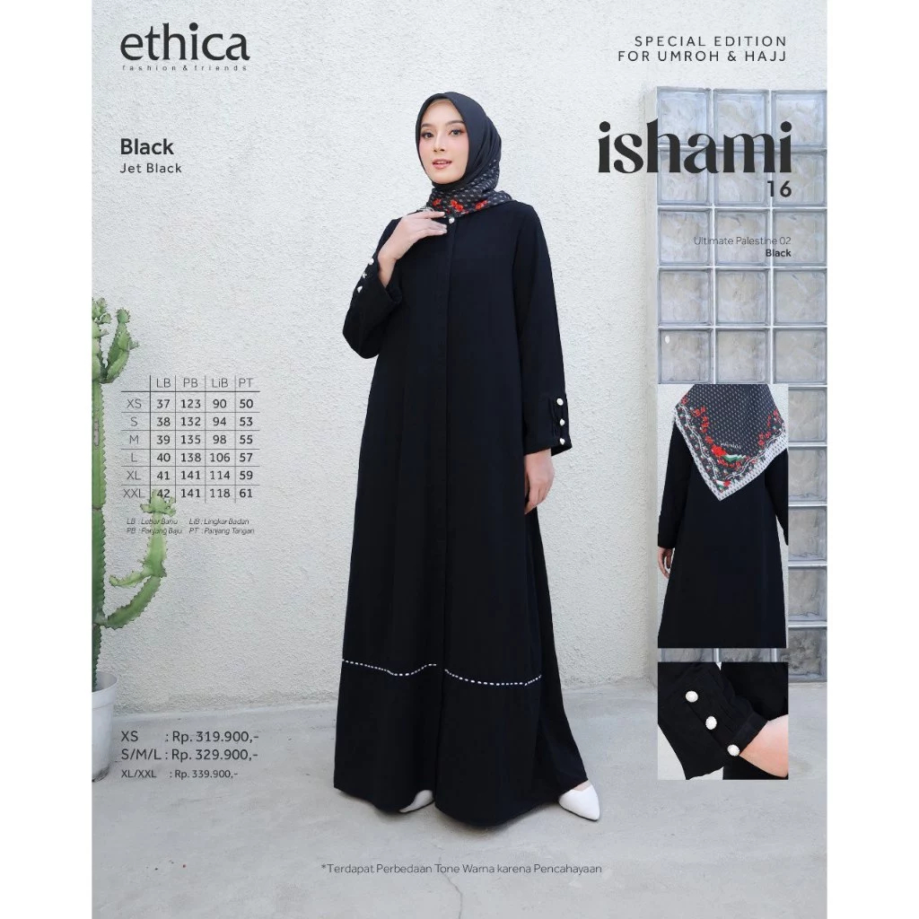 GAMIS ETHICA ISHAMI 16, ISHAMI 25, ISHAMI 26 / GAMIS SYARI WARNA HITAM / BISA COD