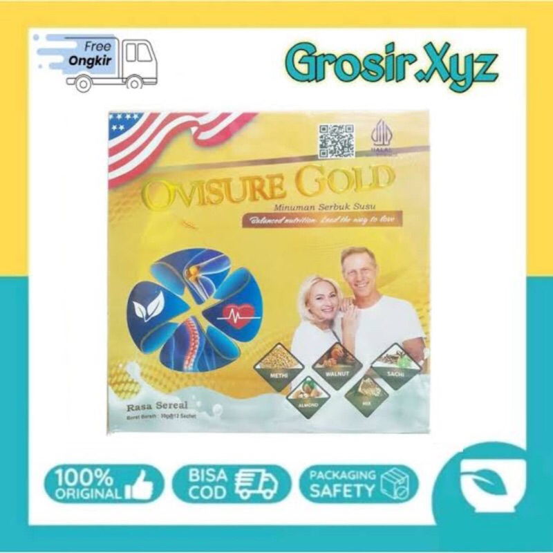 

[Grosir Xyz] NEW Ovisure Gold 1 Box isi 12 Sachet Milk Original Susu Kesehatan Tulang Persendian Ostheoporosis Mengatasi Syaraf Kejepit Susu Kalsium Protein Nabati Kacang Ovisur Gold Official