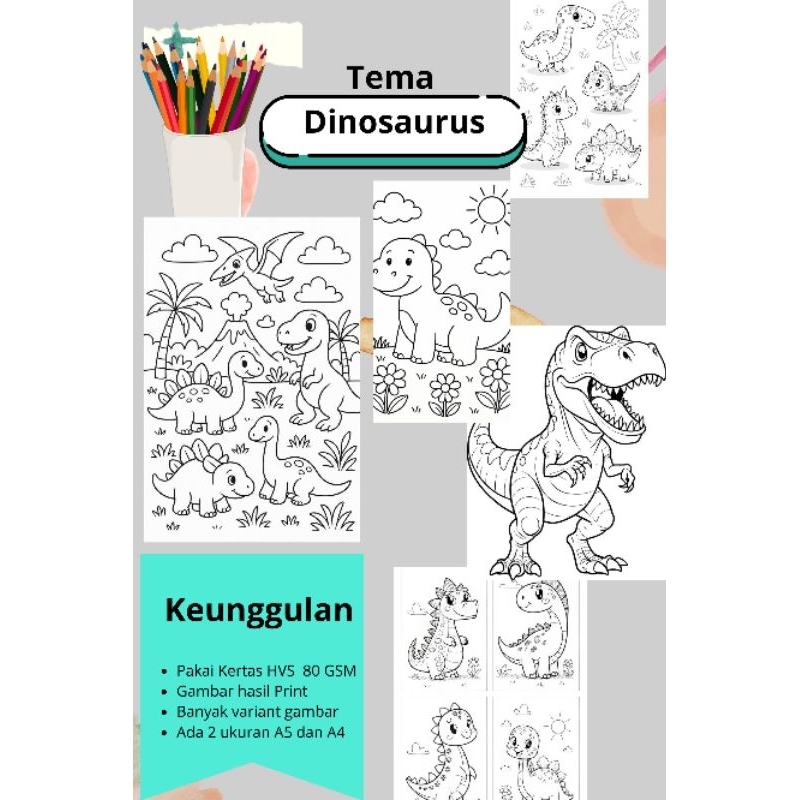 

25 Lembar Kertas Mewarnai Tema Dinosaurus