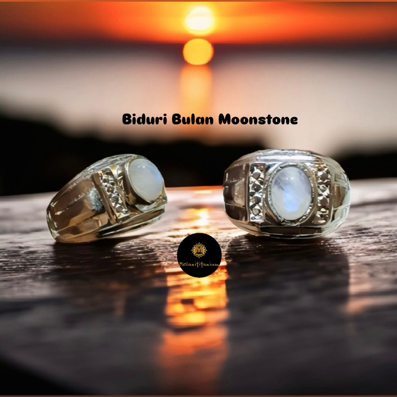 Cincin Batu Biduri Bulan Moonstone Klip Biru Srilanka