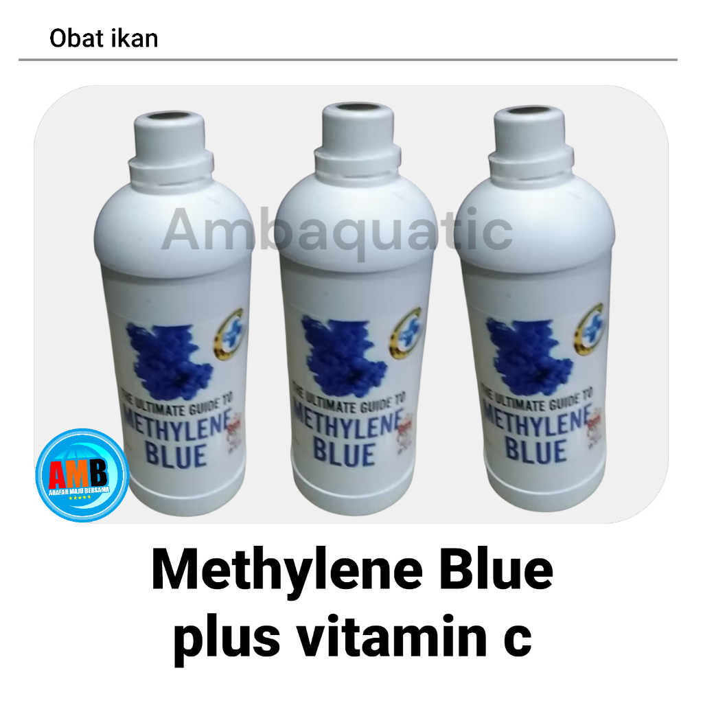 Original healthy fish Methylene blue 1 liter / Methylene blue plus vitamin C / Obat biru ikan / Meti
