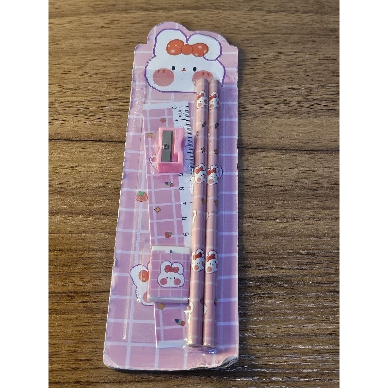 

Aimilo Pensil 5 in 1 - pensil penghapus peruncing penggaris - alat tulis pink bunny kelinci