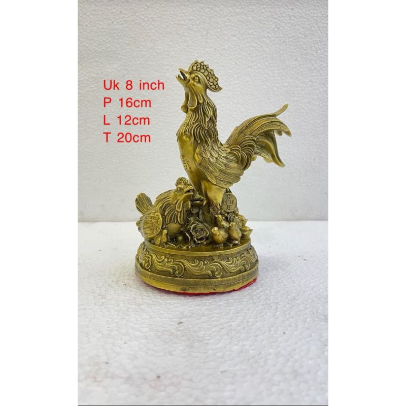 patung kuningan ayam kemakmuran dan 3anak ayam - kuningan - 8inch