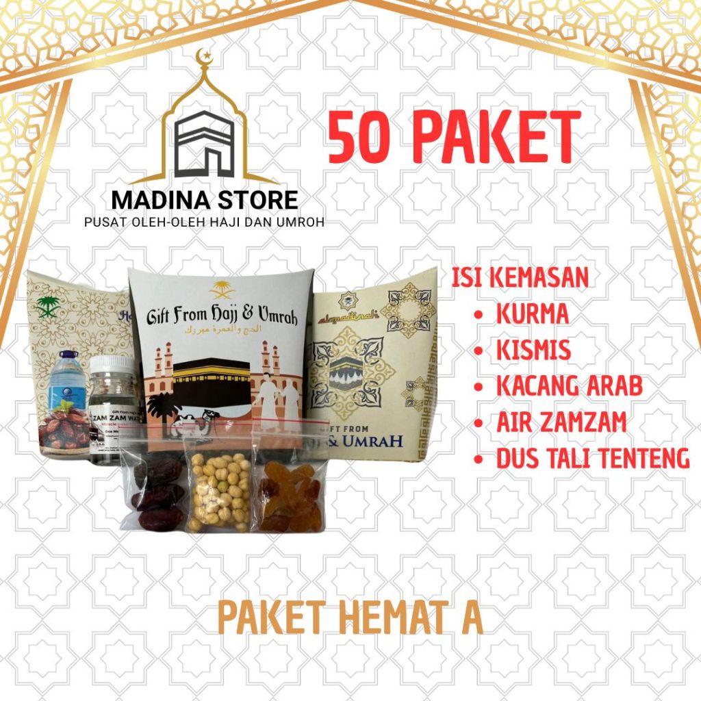 

Paket Hemat 50pcs Oleh-oleh Haji dan Umroh Paket A isi Air Zamzam