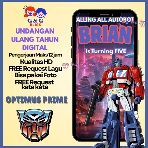 Undangan Digital Ulang Tahun Anak Laki laki Undangan Video ultah - OPTIMUS PRIME TRANSFORMER
