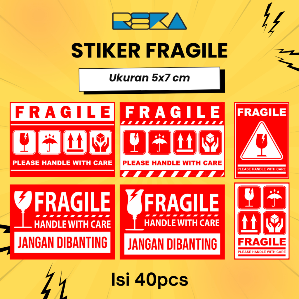 

[PAKET 40 PCS] Sticker Fragile Murah | Stiker Pecah Belah Olshop | Label Pengiriman Awas Pecah