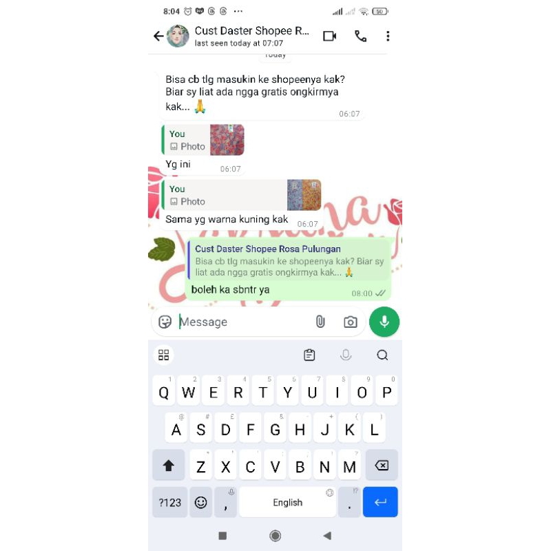 pesanan daster panjang 2 pcs kerah shanghai di WA