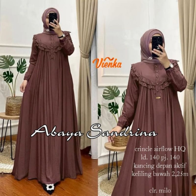 BAJU WANITA ABAYA SANDRINA MAXI DRESS JUMBO POLOS LD 140 CM BY VIENKA