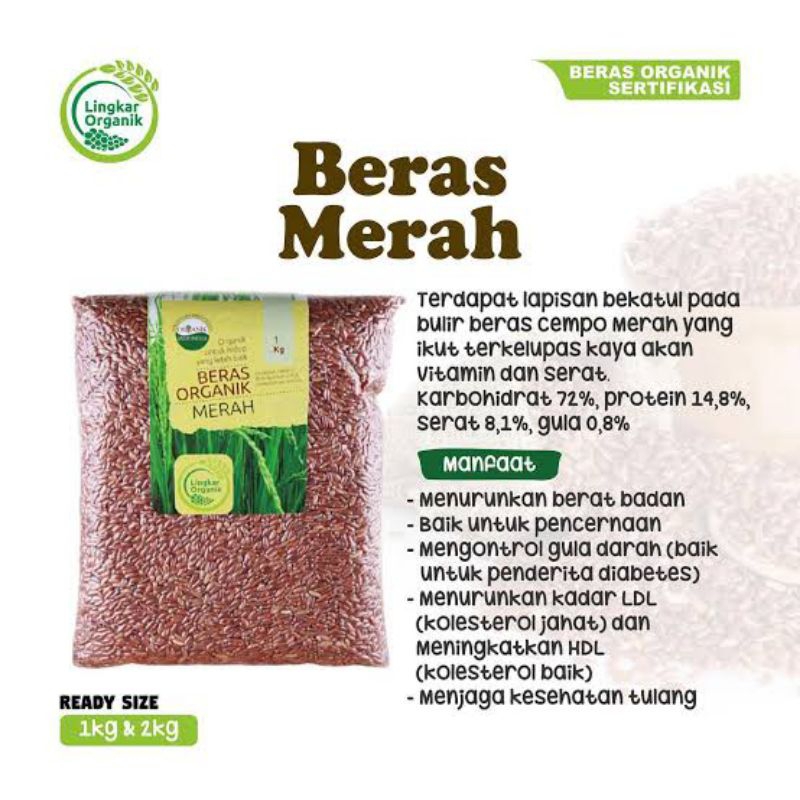 

Beras Merah Organik 1kg Kemasan Vacum - Beras Organik Non GMO - Lingkar Organik