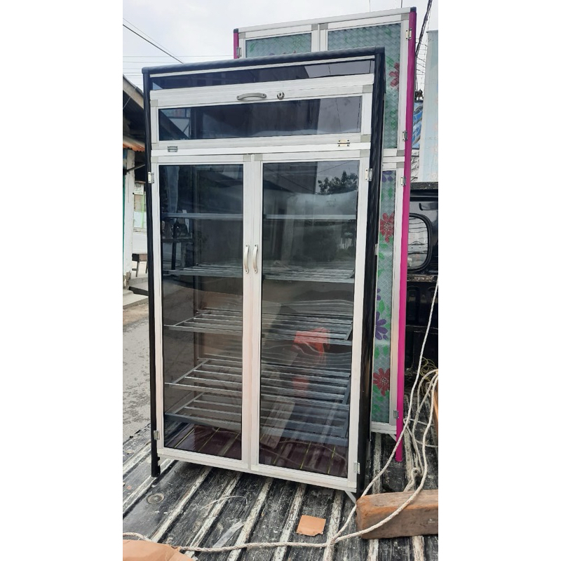 Lemari Rak Kabinet Sepatu Kaca Tempahan Khusus - Laci