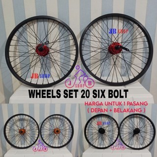 VELG RIM RODA WHEEL SET SEPEDA 20 ALLOY REM DISC REM CAKRAM SIX BOLT SIAP PAKAI DEPAN BELAKANG SEPED