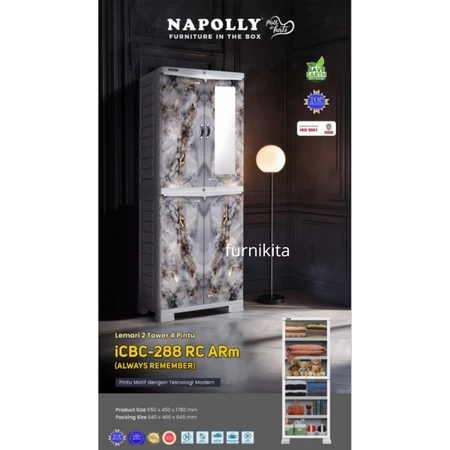 NAPOLLY JUMBO - Lemari Pakaian Plastik NAPOLLY 3 Pintu Kaca Gantung Rak ICB 388 ION
