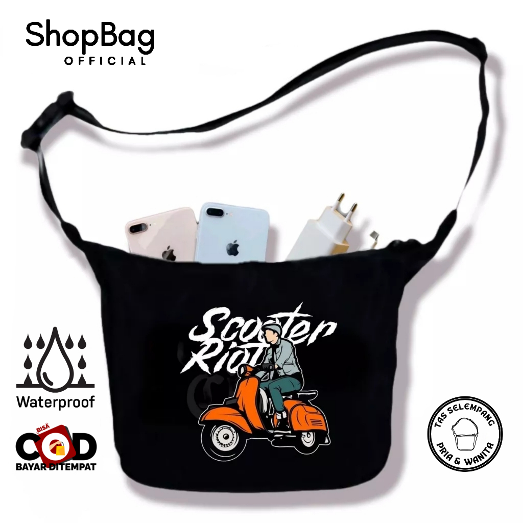 ShopBag - Tas Selempang Sekolah Kuliah Kerja Jalan Simple Bahu Pria Wanita Unisex, Slingbag Cowok - 