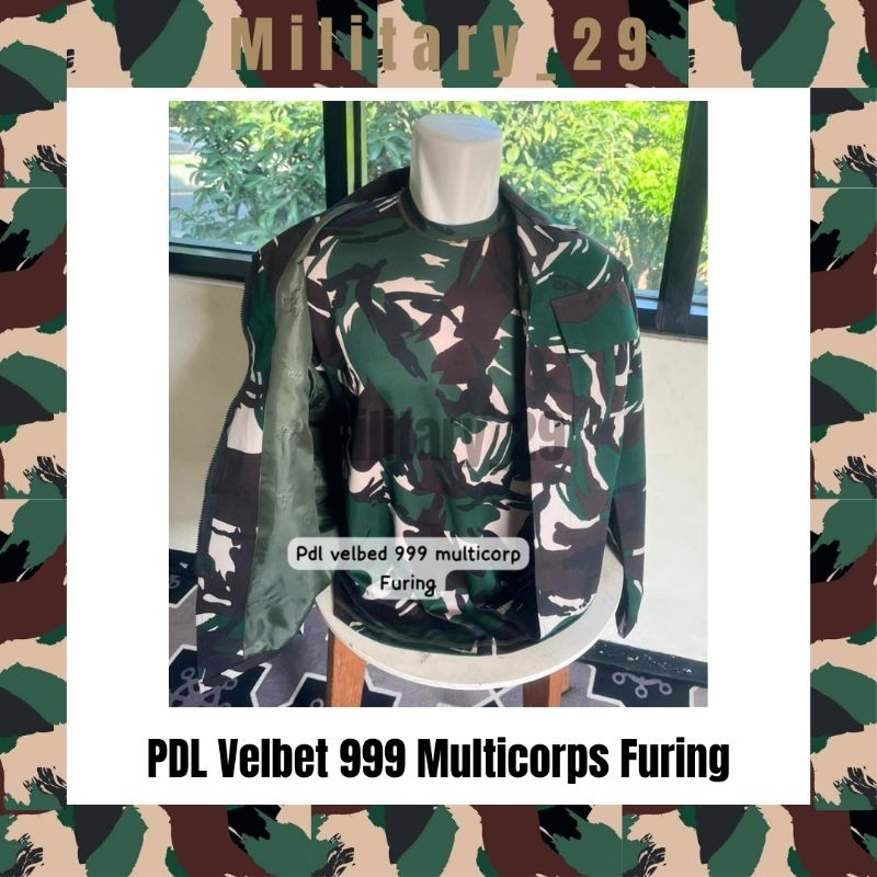 Baju Stelan PDL Velbet Multicorps 999 Furing Full Pengeras Kancing | Velbet 999  Furing TNI AD | Ful