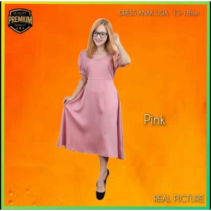 Midi Dress Anak Perempuan 13-18thn Kexin Gaun Pesta Korea Remaja Pink