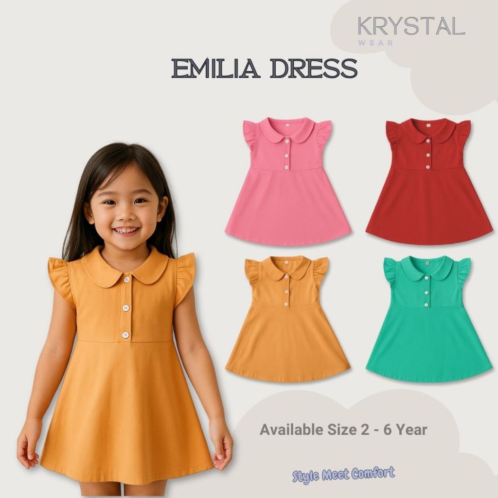 Krystal - Emilia Dress Anak Perempuan - Baju Anak - Katun - 2-6 Tahun
