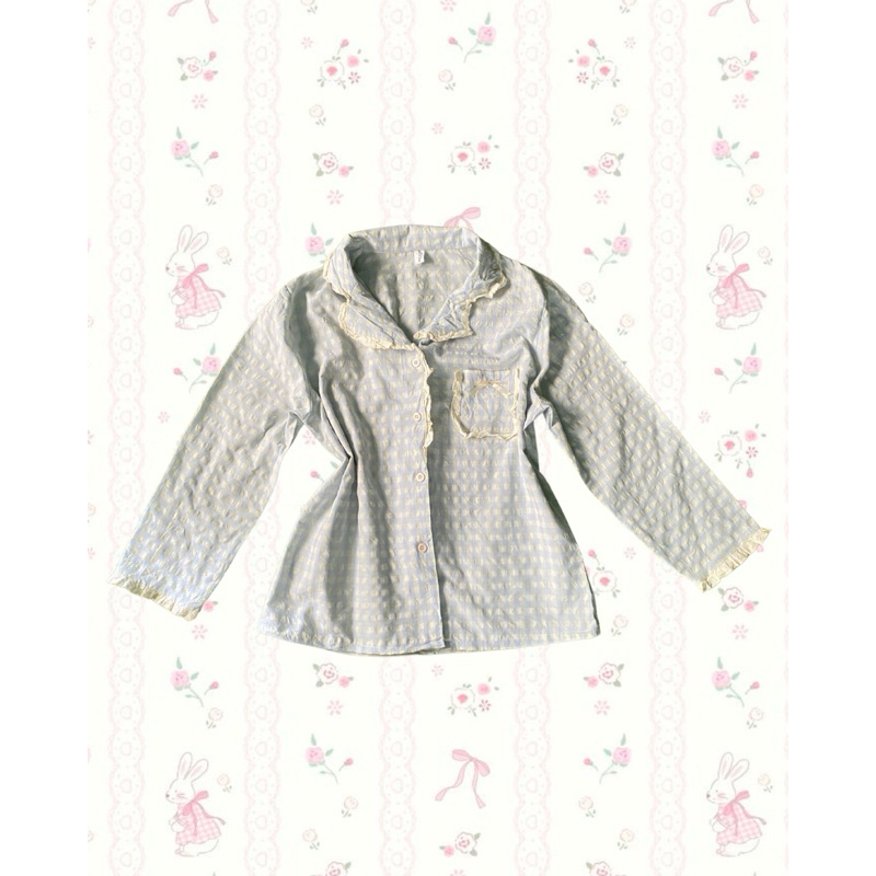 baby blue plaid piyama top coquette