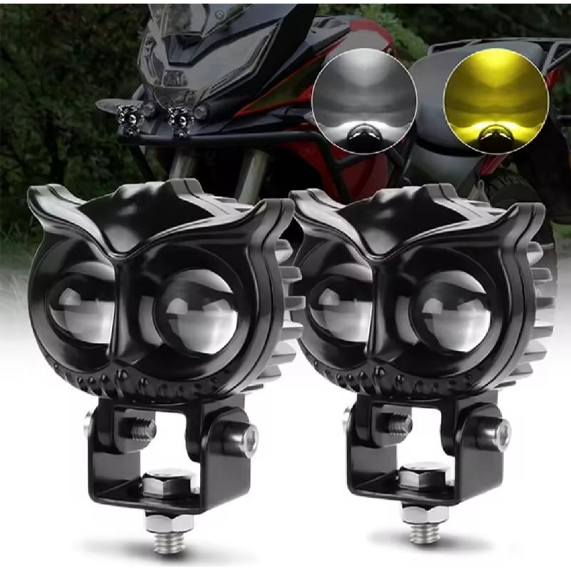 Lampu led motor tembak laser owl 2 warna kuning putih lampu motor super terang