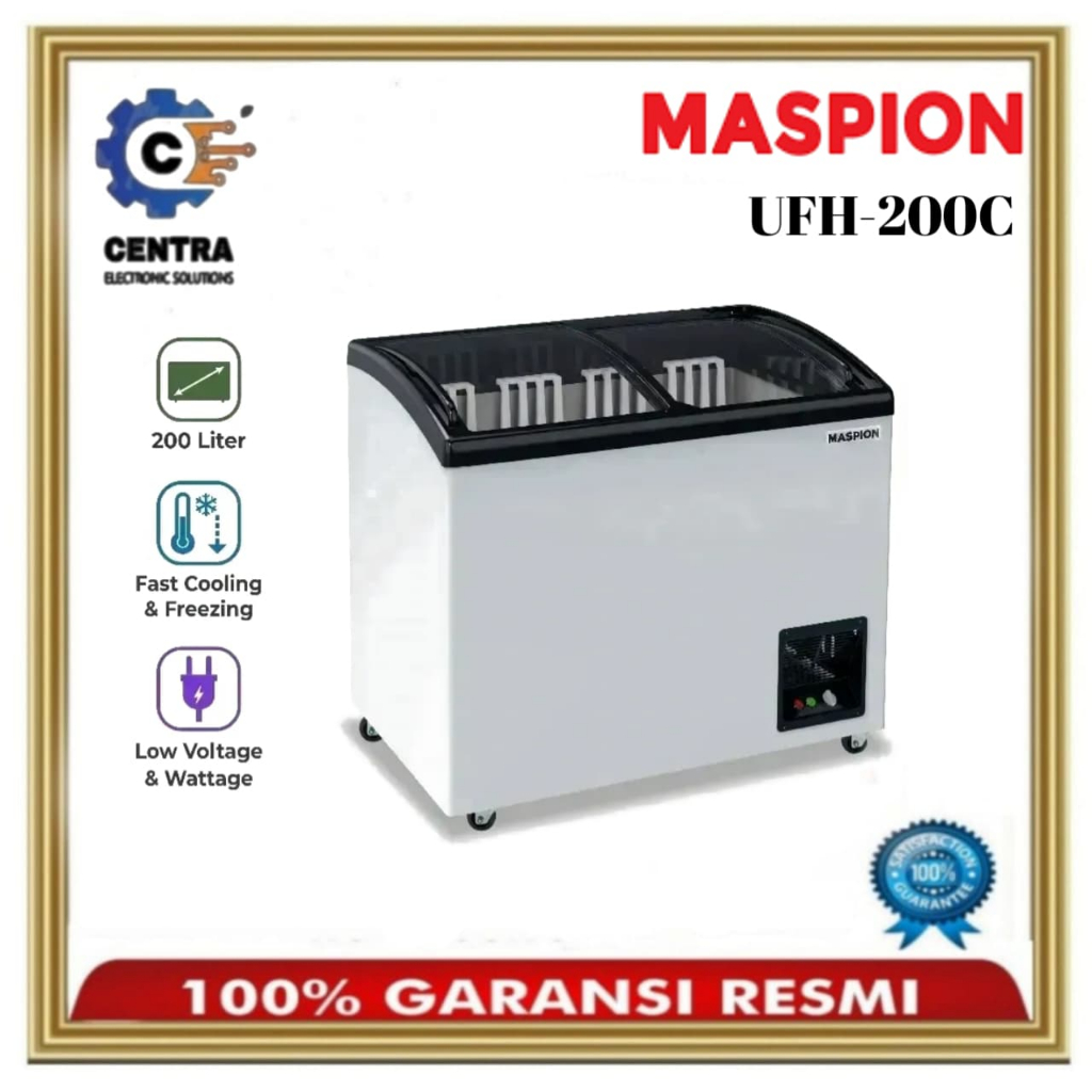 Chest Freezer Maspion Box 200 Liter Sliding Glass UFH200C-GYR