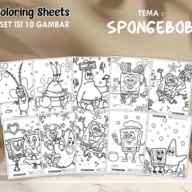 

KERTAS GAMBAR ANAK MEWARNAI KARAKTER SPONGEBOB UKURAN A4 - COLORING SHEETS 1 SET ISI 10 GAMBAR