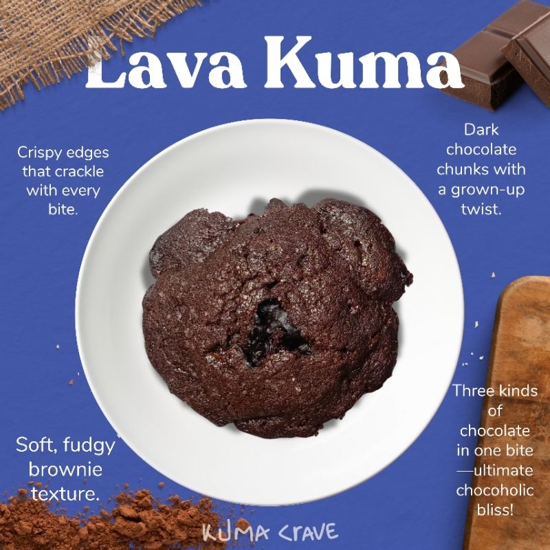 

[Triple Chocolate Soft Baked Cookies] Cookies Soft Baked Premium | Kue Kering Lembut Homemade Isi Lumer by Kuma Crave | LAVA KUMA