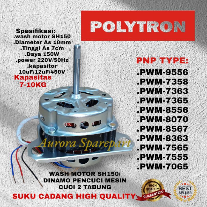 Dinamo wash/Dinamo pencuci 150W kapasitas 7-10KG pnp mesin cuci Polytron 2 Tabung