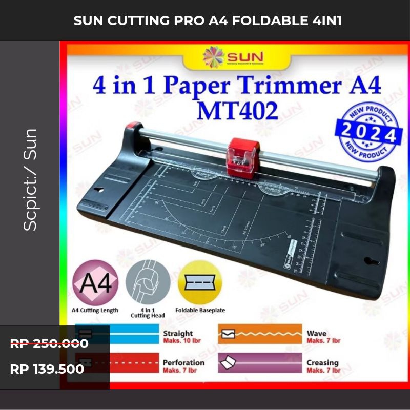 

Promo Alat Potong Kertas 4 in 1 A4/A3 Vertikal 30 cm /12 in 1 863 A4 - SUN Cutting Pro MT400/MT402/CP-MT4