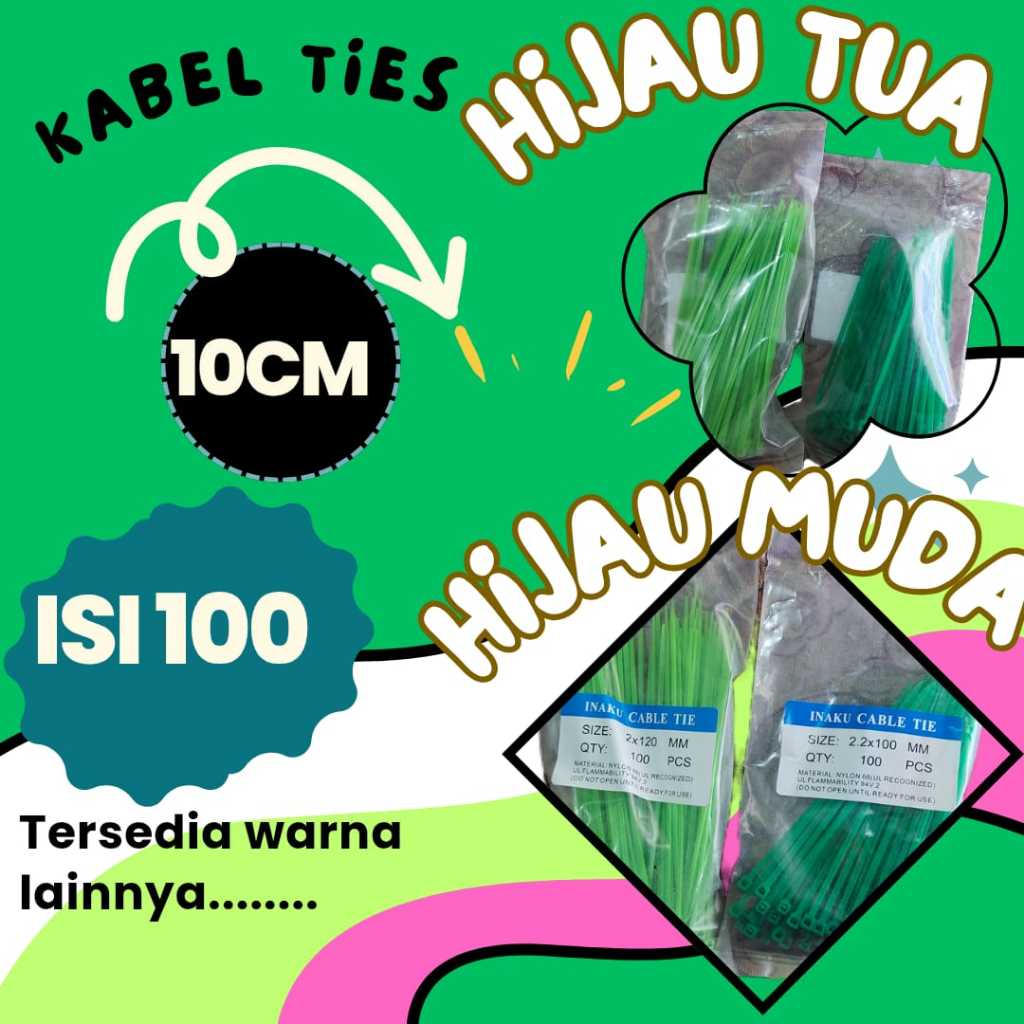

Kabel Ties HIJAU Nylon 10cm 1 Pack isi 100 pcs | Kabel Tis Hijau Muda Nylon 10 cm 1 Pack isi 100 pcs