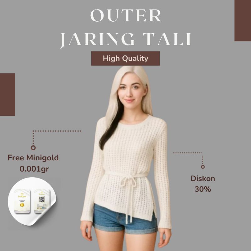 Outer Rajut Jaring Tali Atasan Wanita Lengan Panjang Premium