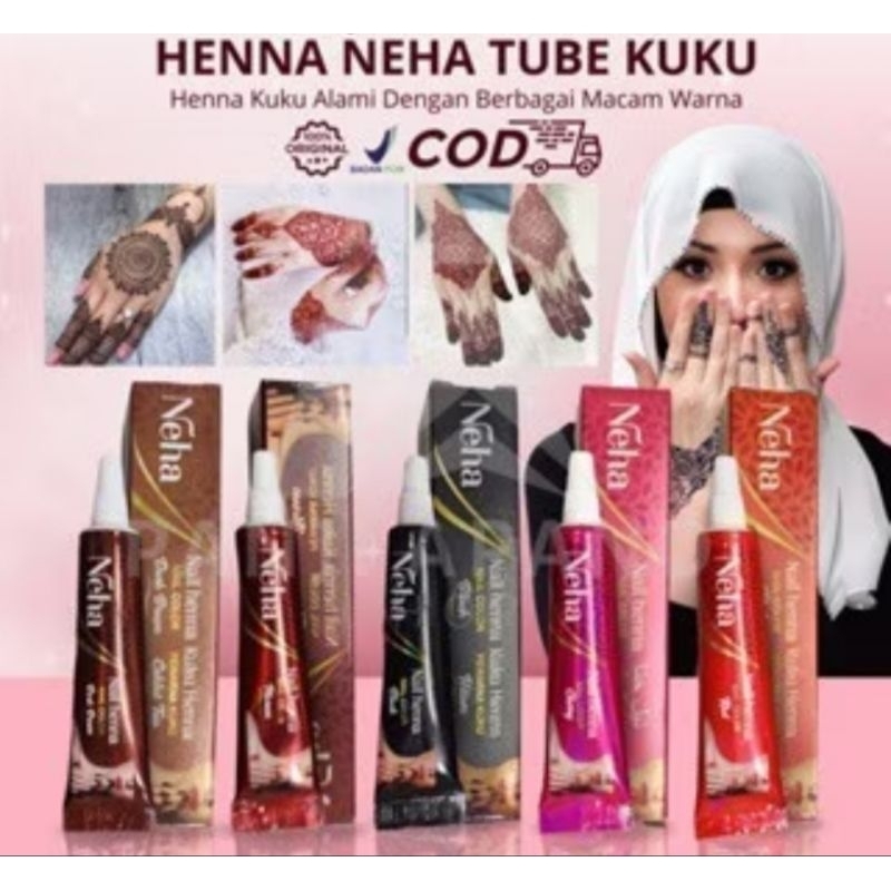 Henna NEHA BPOM Halal untuk Tangan & Kuku, Warna Maroon Merah Coklat - Pacar & Body Art