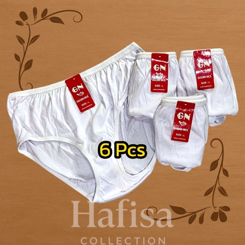Paket 6PCS CD Golden Nick Putih • Celana Dalam Wanita Muslimah Katun Nyaman