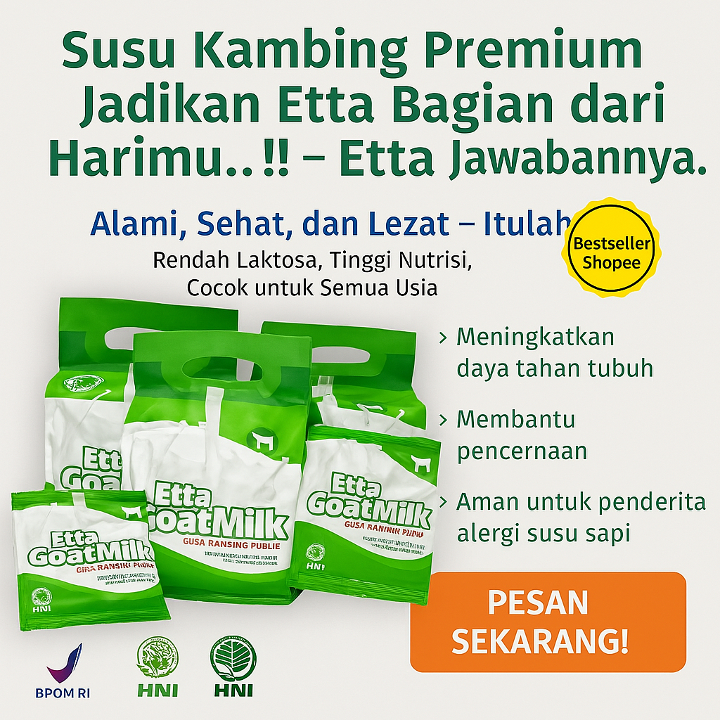 

ETTA GOAT MILK HNI HPAI EGM SUSU KAMBING ETAWA 10 SACHET