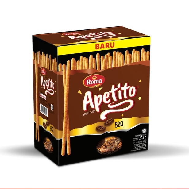 

Roma Apetito snack biskuit stick crunchy & berbumbu kemasan 1 box (150g) isi 10 bungku
