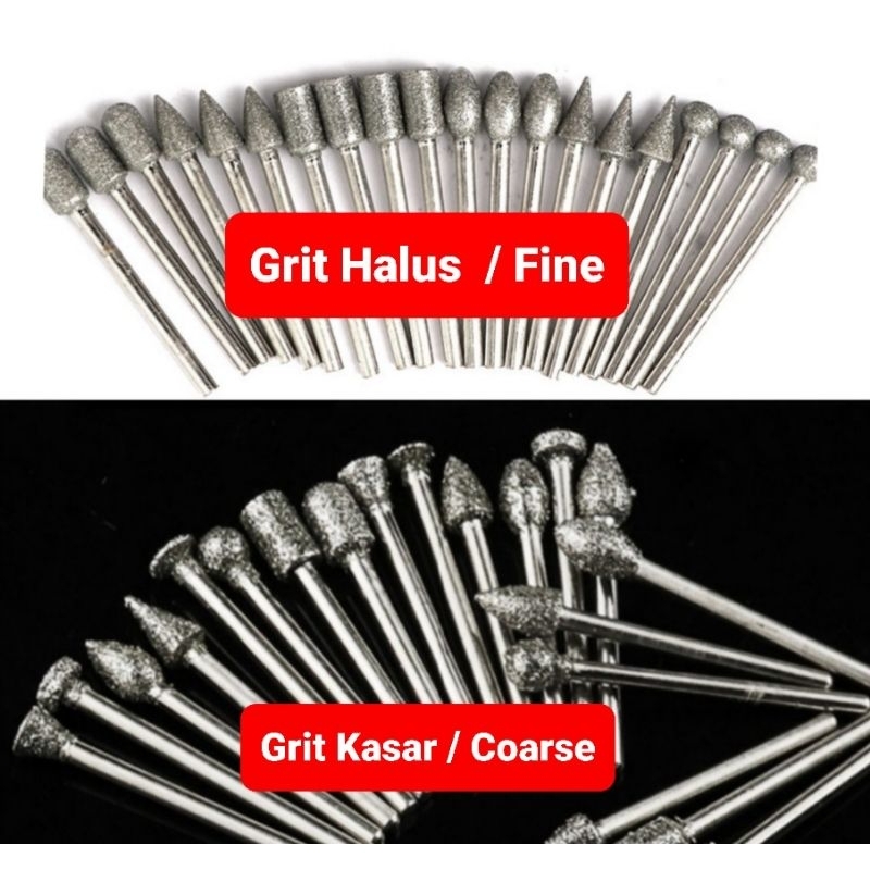 20pcs Mata Bor head 6mm as 3mm Grit Kasar #46 dan Halus #150 untuk mata ukir kikir grafir tunner ger