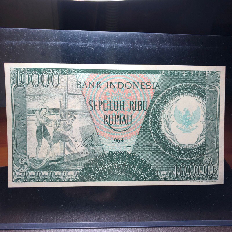 Uang Kuno 10000 Seri Pekerja Hijau 1964 Garuda Kiri Kanan