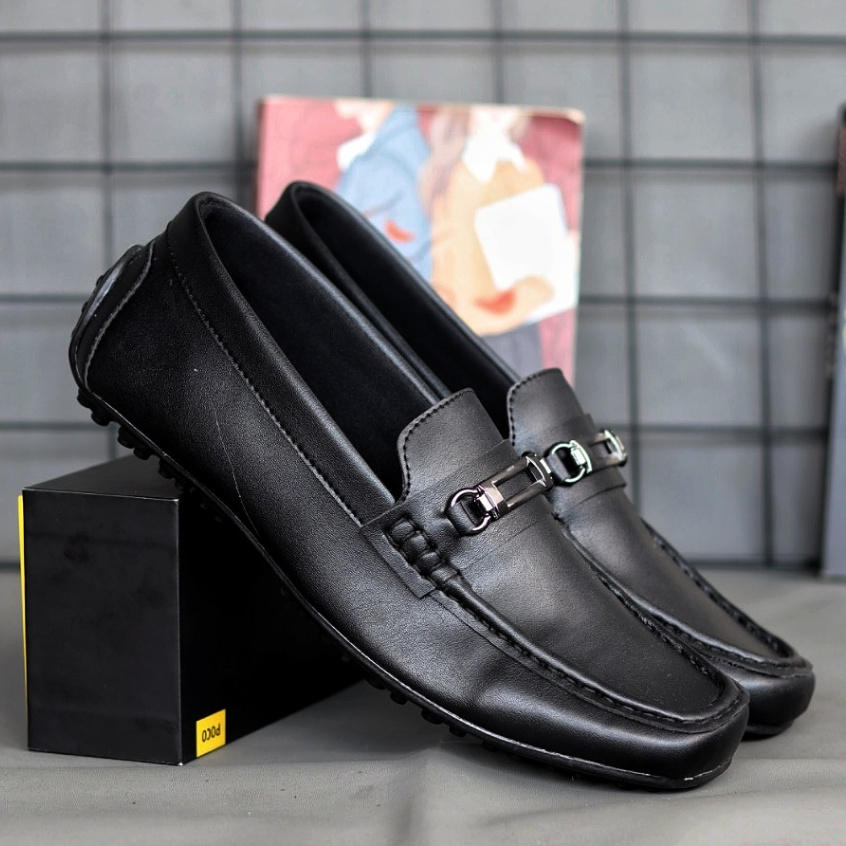 ZOVAN WAZZA Sepatu Loafers Slip On Kulit Pu Hitam Pria Pantofel Slop Pansus Sintetic Premium Formal 