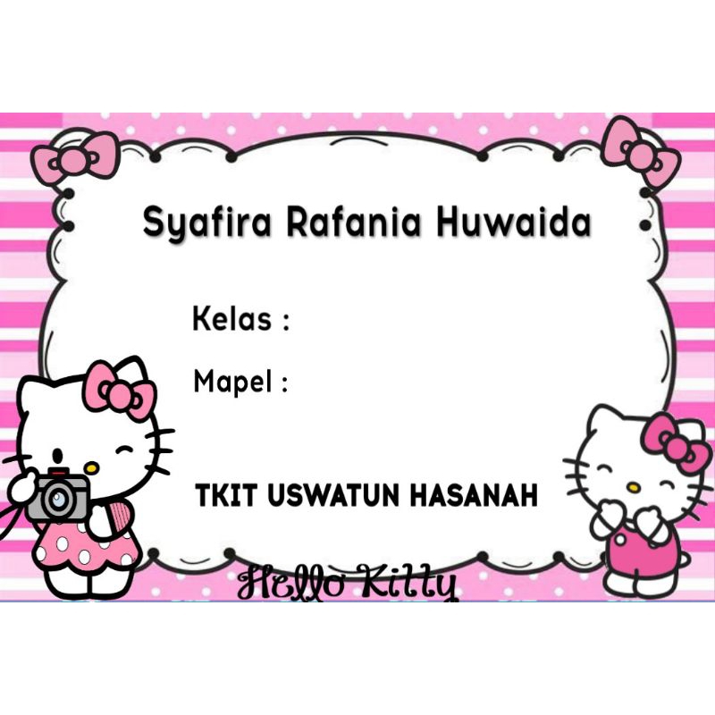 

(ISI 50 PCS) SUDAH ADA LEM STICKER LABEL BUKU SEKOLAH CUSTOM NAMA & FOTO MOTIF HELLO KITTY